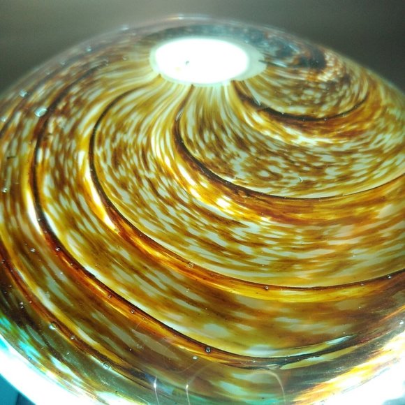 Hand Blown Glass Heart Paperweight Multi Color Swirl Glitter Spiral Center Heavy - Picture 9 of 11